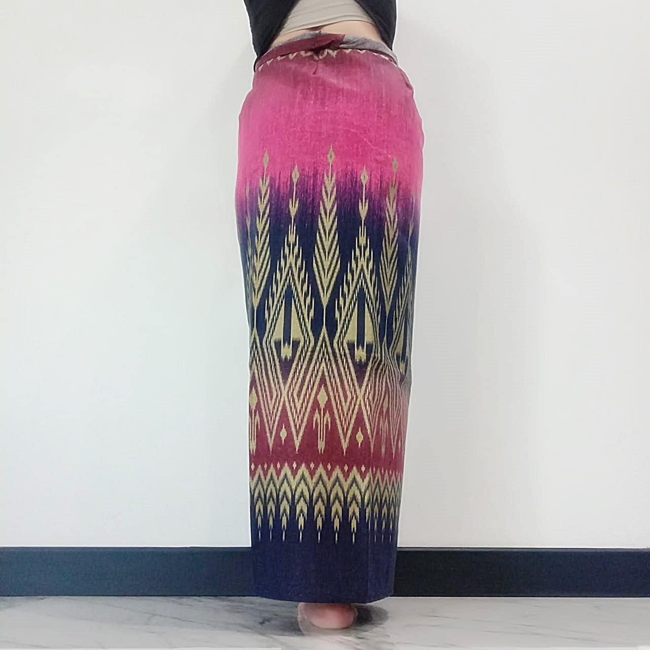 Sarong Free Size Cotton Printed Pink Fashion Ladies Clothing Long Wrap Skirt Womens Thai Traditional Striped High Waist Boho Skirts Formal Tie, Green, 34 Long - Image 5