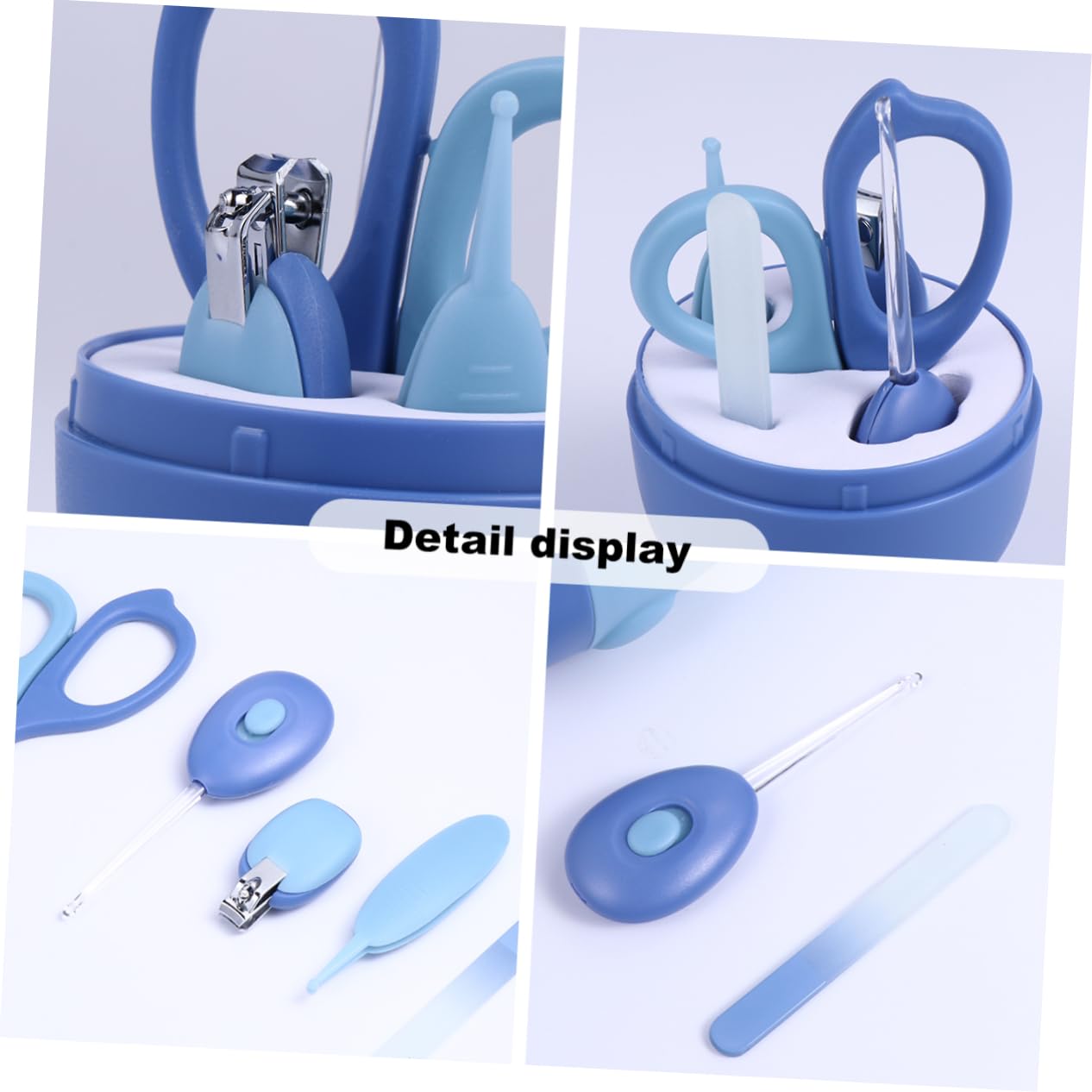 VICASKY 3sets Unghie Ragazzo Ragazza Kit Per Manicure Con Forbici Limette Pinzette e Cucchiaino Led Sicuro e Pratico Per Ragazzo Ragazza Blu