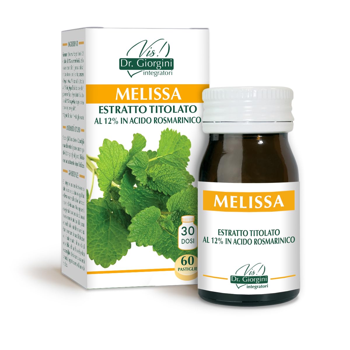 Dr Giorgini Integratore Alimentare, Monocomponenti Erbe Melissa Estratto Titolato al 12% in Acido Rosmarinico Pastiglie - 30 g