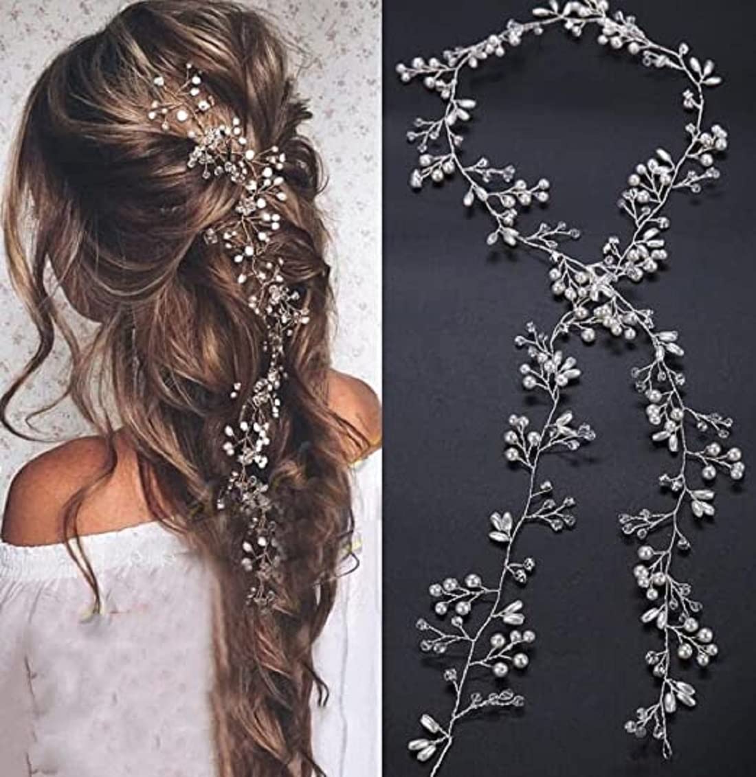 Abrish Diamond Looking Pearl Gold Vine/Chain style Wedding Bridal Hair Tiara style accessory (B0BLK5Q8BW) Amazon Price History, Amazon Price Tracker