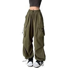 Baggy Cargo Trousers for Women Y2k Parachute Pants with Pockets | Drawstring Elastic Waist,Wide Leg Trousers,Combat Trousers,Lightweight Comfort Fabric,Multi-Pocket,Cinched Hem,Baggy Pants
