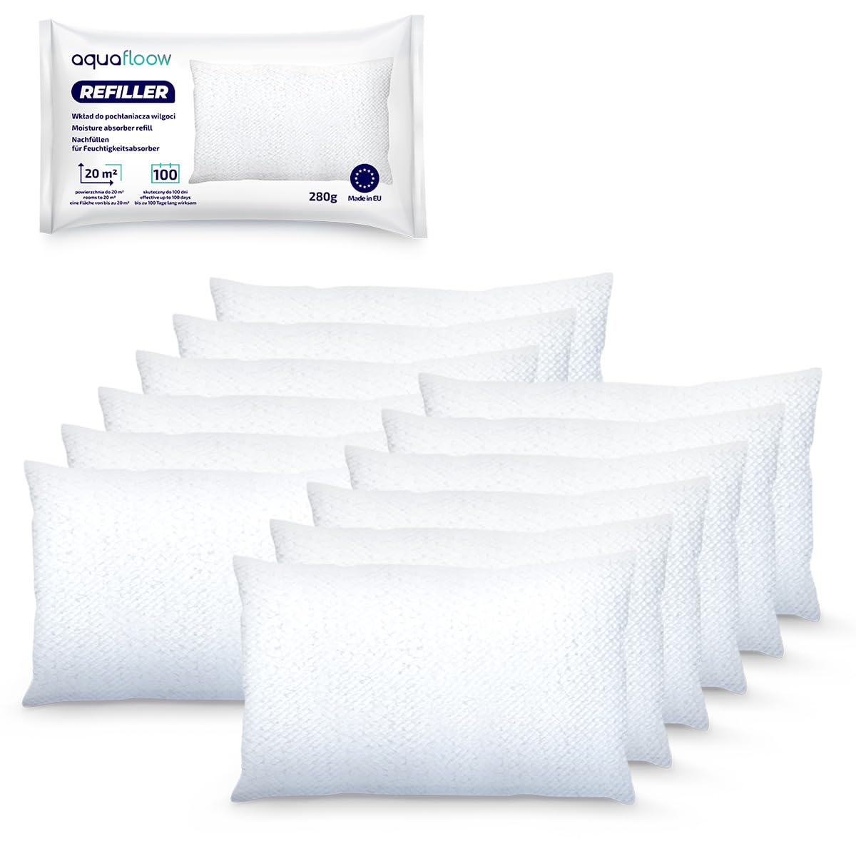 Aquafloow Dehumidifier Refill Bags, Granules in 280 g Refill Prey, Room Dehumidifier, Refill Packs | Prevents Mould, Protects Walls Unpleasant Odours - Pack of 12-image-46