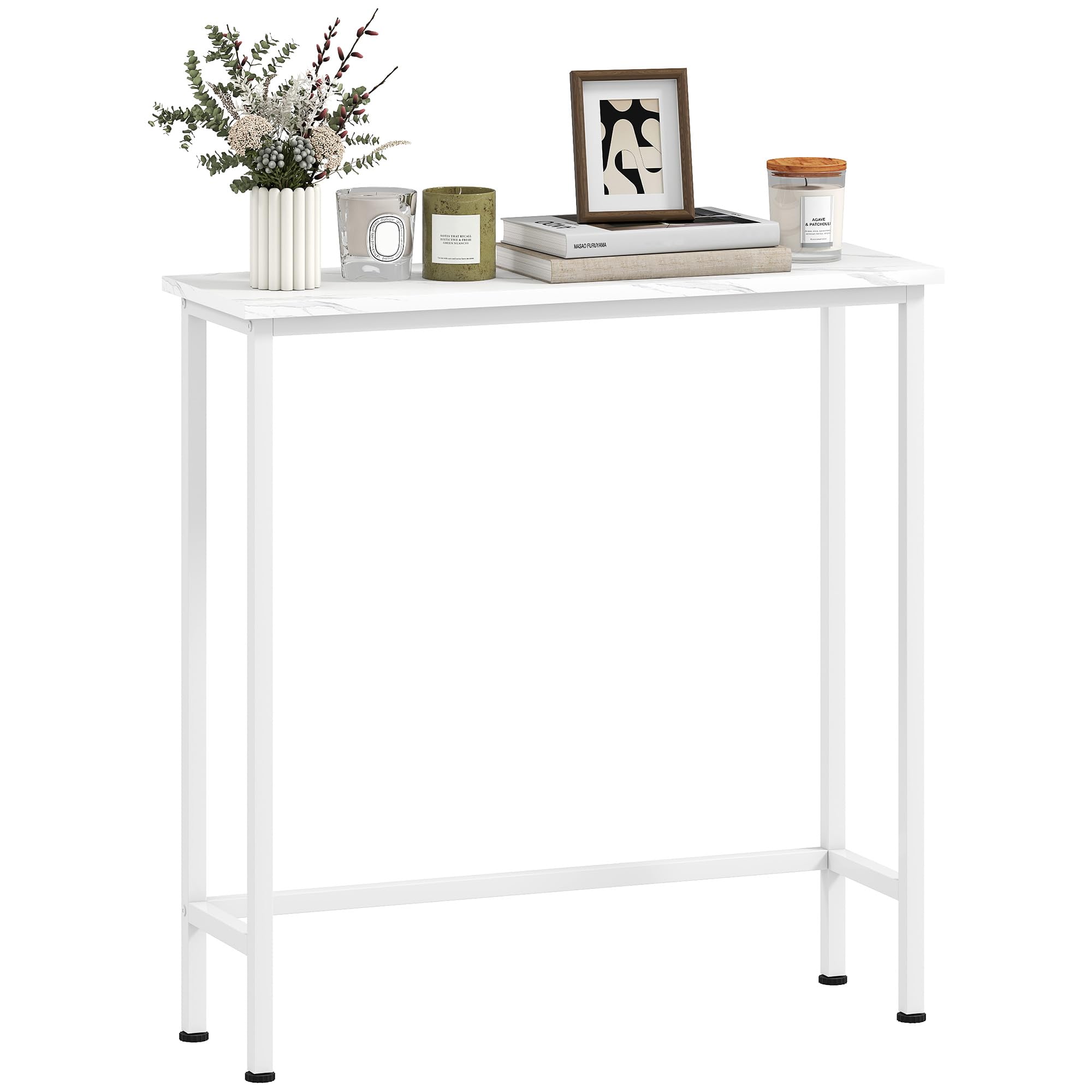 HOMCOM Konsolentisch Flurtisch mit verstellbar Fußpads, Kippschutz, Marmoroptik 75 x 24 x 76 cm Beistelltisch Sofatisch Kleiner Ausstellungstisch für Kleinen Raum, Eingang, Flur, Wohnzimmer Weiß
