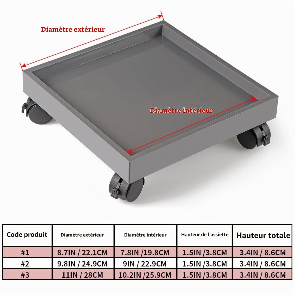Skelang Support de Pot de Fleur à Roulette, Porte Plante, Soucoupe à roulettes pour Plantes en ABS, pour déplacer Les jardinières en Pot, Plantes à Fleurs de Pont, Lot de 3(Square)