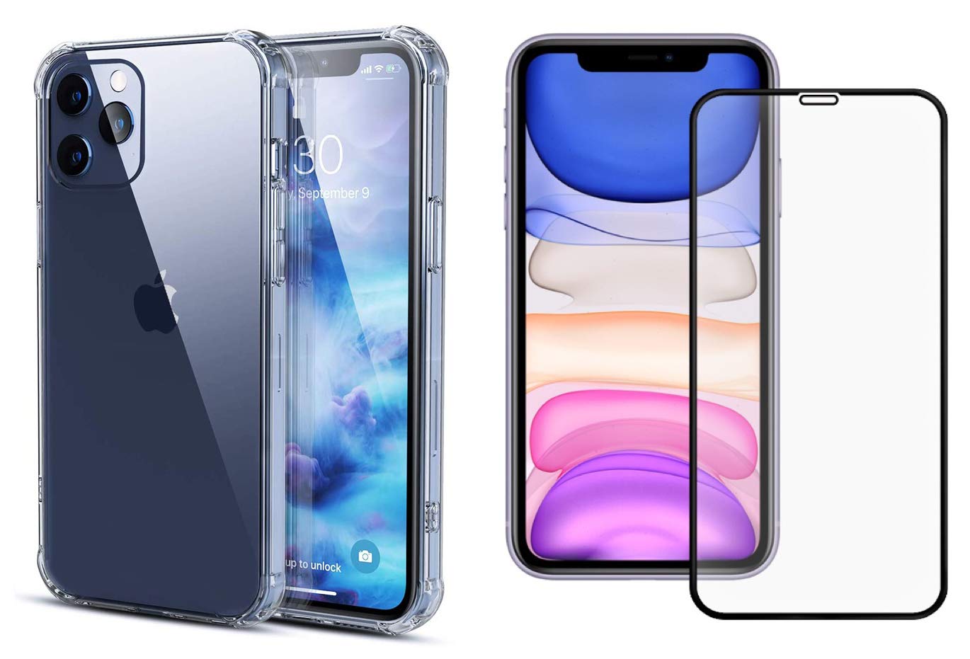 EZZI TECHULTRA Clear Case + Glass Screen Protector (Combo) American Brand For Apple iPhone 12 Mini, Transparent Shockproof TPU Bumper Cover HD Crystal Clear Raised Strong Corners Silicone Soft