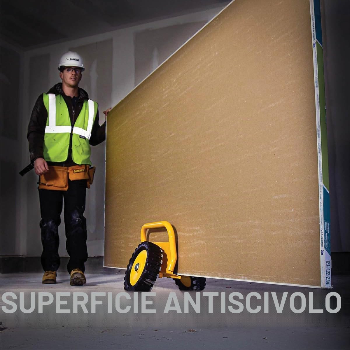 DeWalt DXWT-200 Carrello per Dischi - Carrello con Ruote Portatutto max. 500 kg - Carrello da Trasporto per Pannelli e Porte - Superficie Antiscivolo - Azione con Morsetto a Cerniera