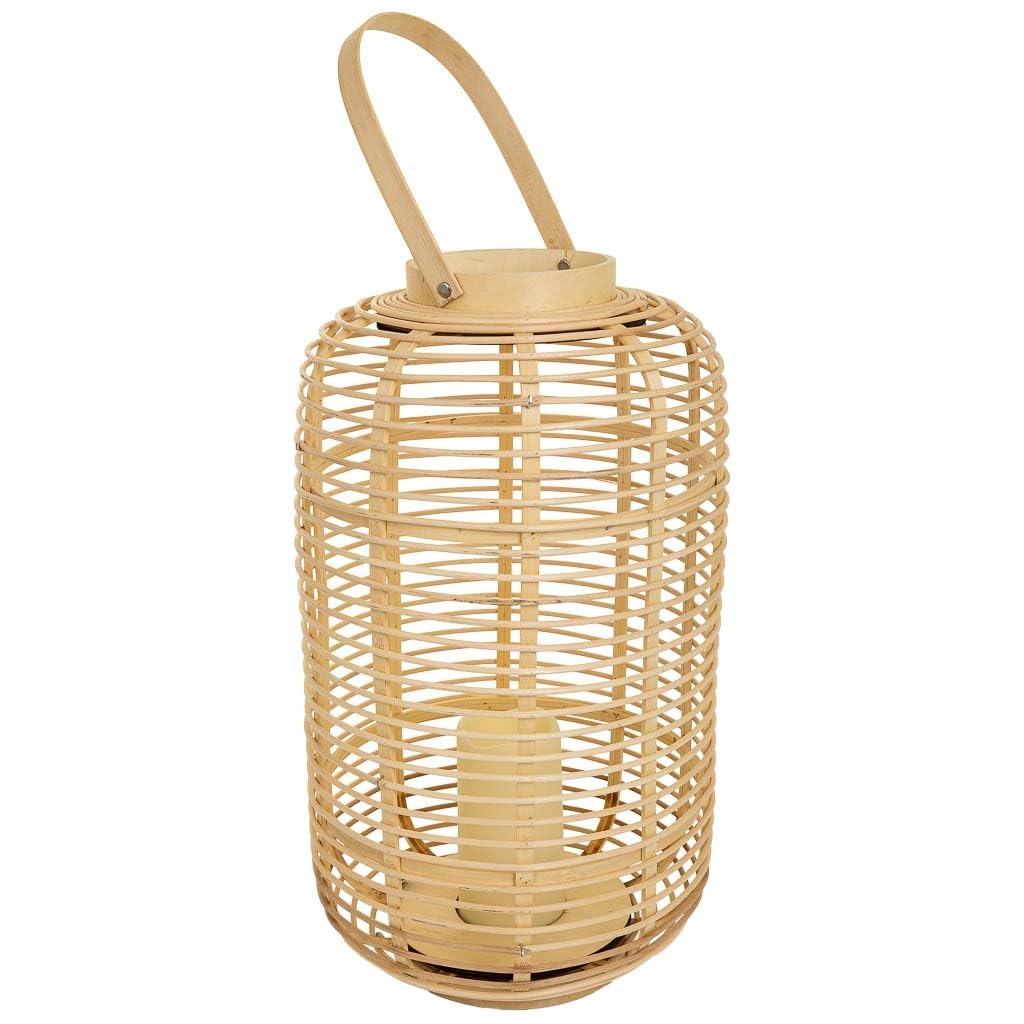 WANDERLUST DECO Farol portavelas con Vela LED de bambú y ratán Marrón d29x48