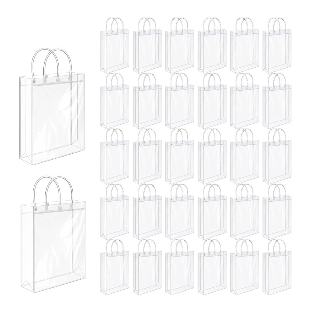 CTRLZS Reusable PVC Clear Gift Bags with Handles 50-Pack Bulk,Transparent Gift Wrapping Bag
