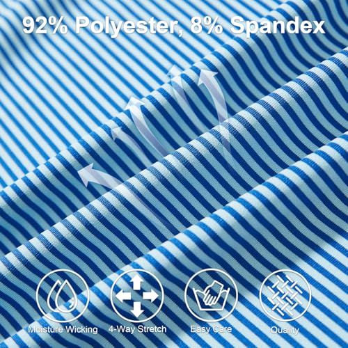 Image of Mens Golf Shirt Moisture Wicking Dry Fit Performance Sport Short Sleeve Striped Golf Polo Shirts for Men