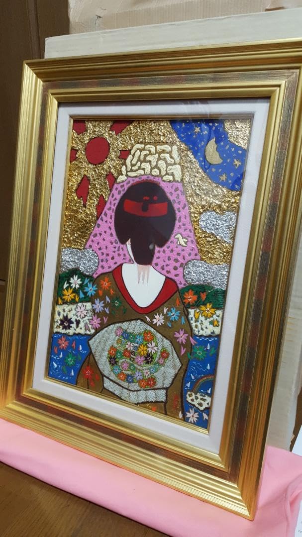 【真作】 大杉真司　「見つめて富士左馬」　油彩 ＋ 金箔・プラチナ箔 真作】 大杉真司「見つめて富士左馬」油彩 ＋ 金箔・プラチナ箔