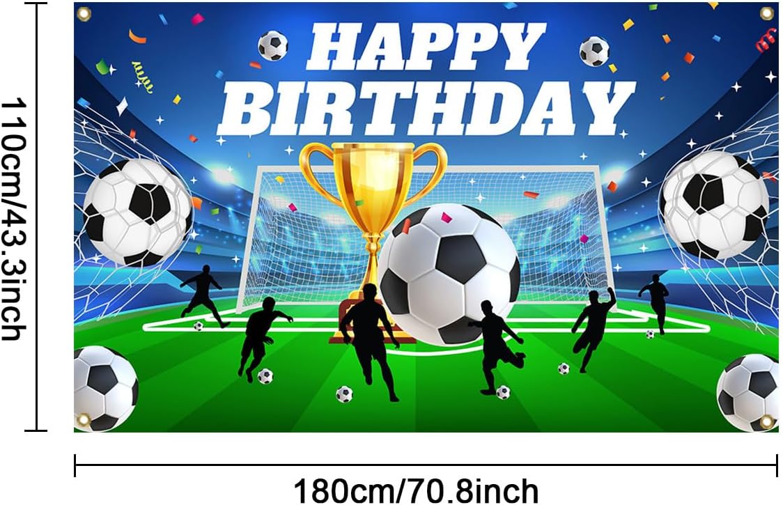 Mocsicka Soccer Birthday Party Banner Backdrop Soccer Theme Happy Birthday Party Decorations Football Field Photo Background Photo Booth Props (Green, 70.8x43.3 inch) - Image 5