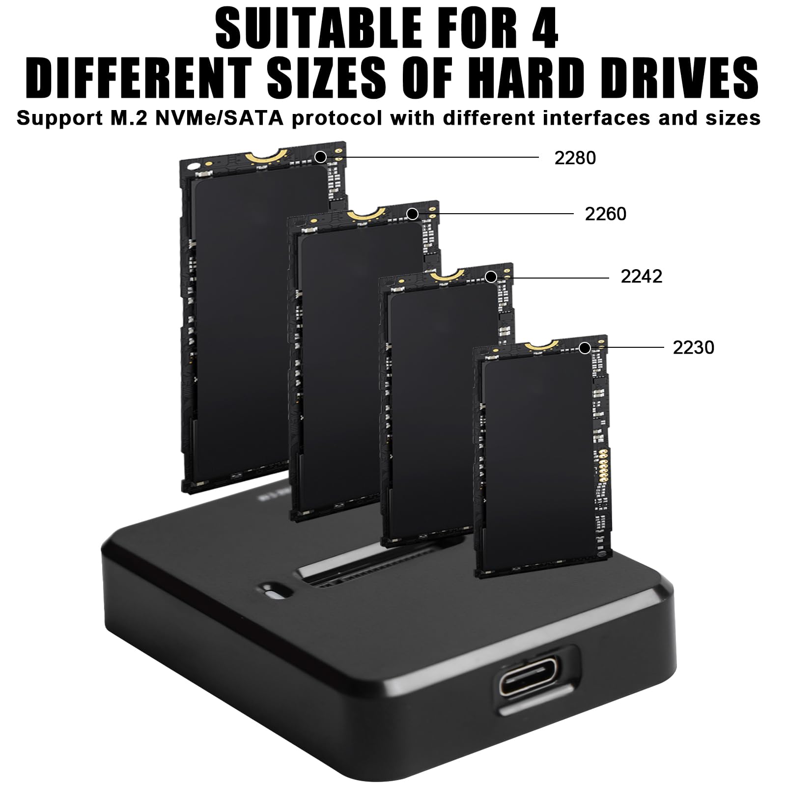 Docking station per dischi rigidi, M.2 NVME e SATA, docking station dual protocollo per 2230 2242 2260 2280 SSD, USB 3.1 Gen2 porta M-Key|B+M Key, compatibile con Windows/Mac OS/Linux