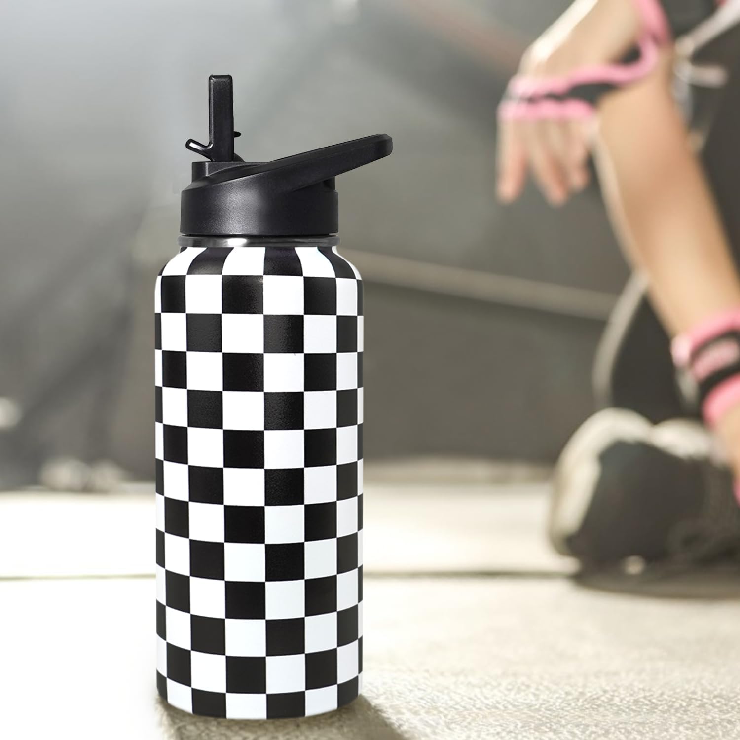 32oz Checkered Stainless Insulated Aater Water Bottle with Straw,Checkered Gym Hiking Sports Coffee Mug Cup Water Bottles,Checkered Gifts for Women,Checkered Decor Stuff Accessories - Image 7
