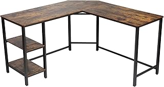 L-Shaped Home Office Desk Computer Table with Storage Shelves Corner Study Writing Desk Modern Industrial Workstation Laptop Table Gaming Desk, Rustic Brown