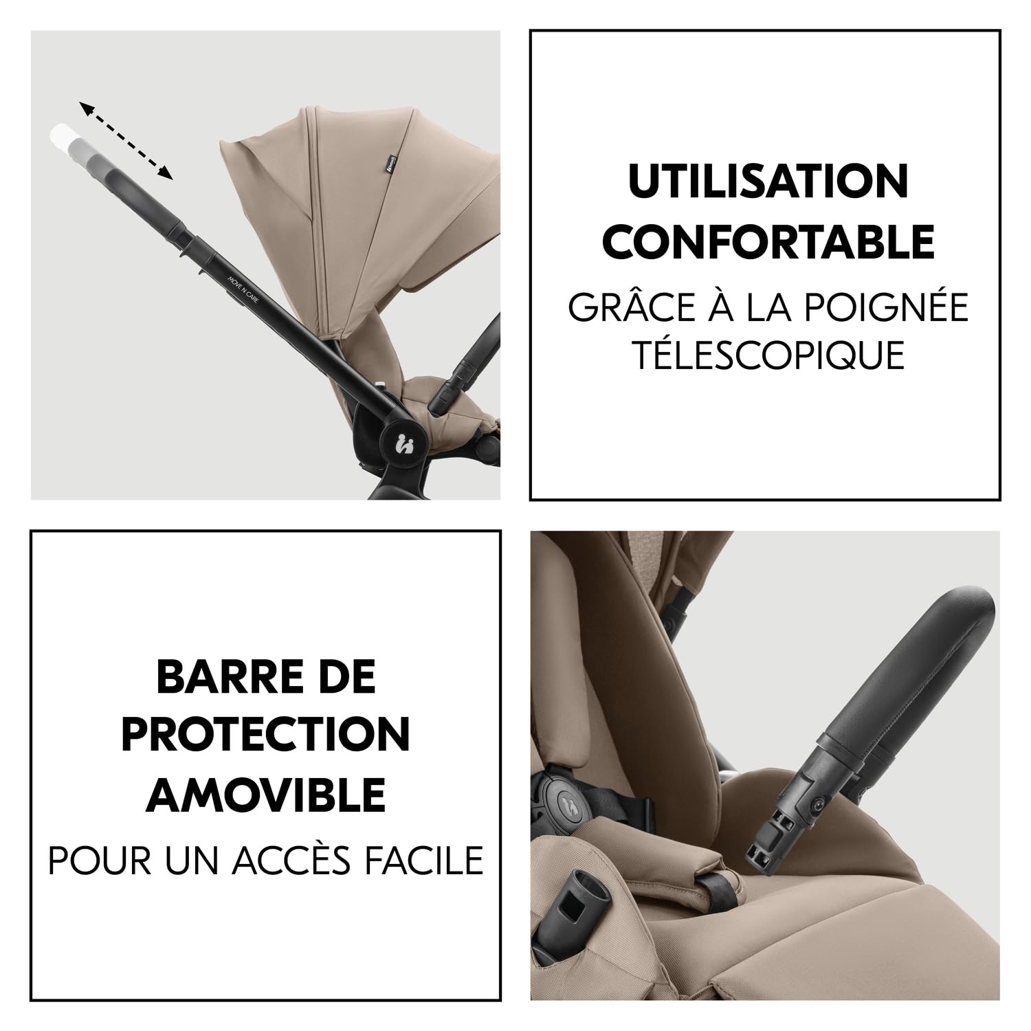 hauck Poussette 2 en 1 Move N Care avec Nacelle Bébé, dès la Naissance jusqu'à 22 kg, Siège Réversible, Inclinable, Roues Caoutchouc, Suspension, Protection UV 50+, Pliable, Marron Clair Moka