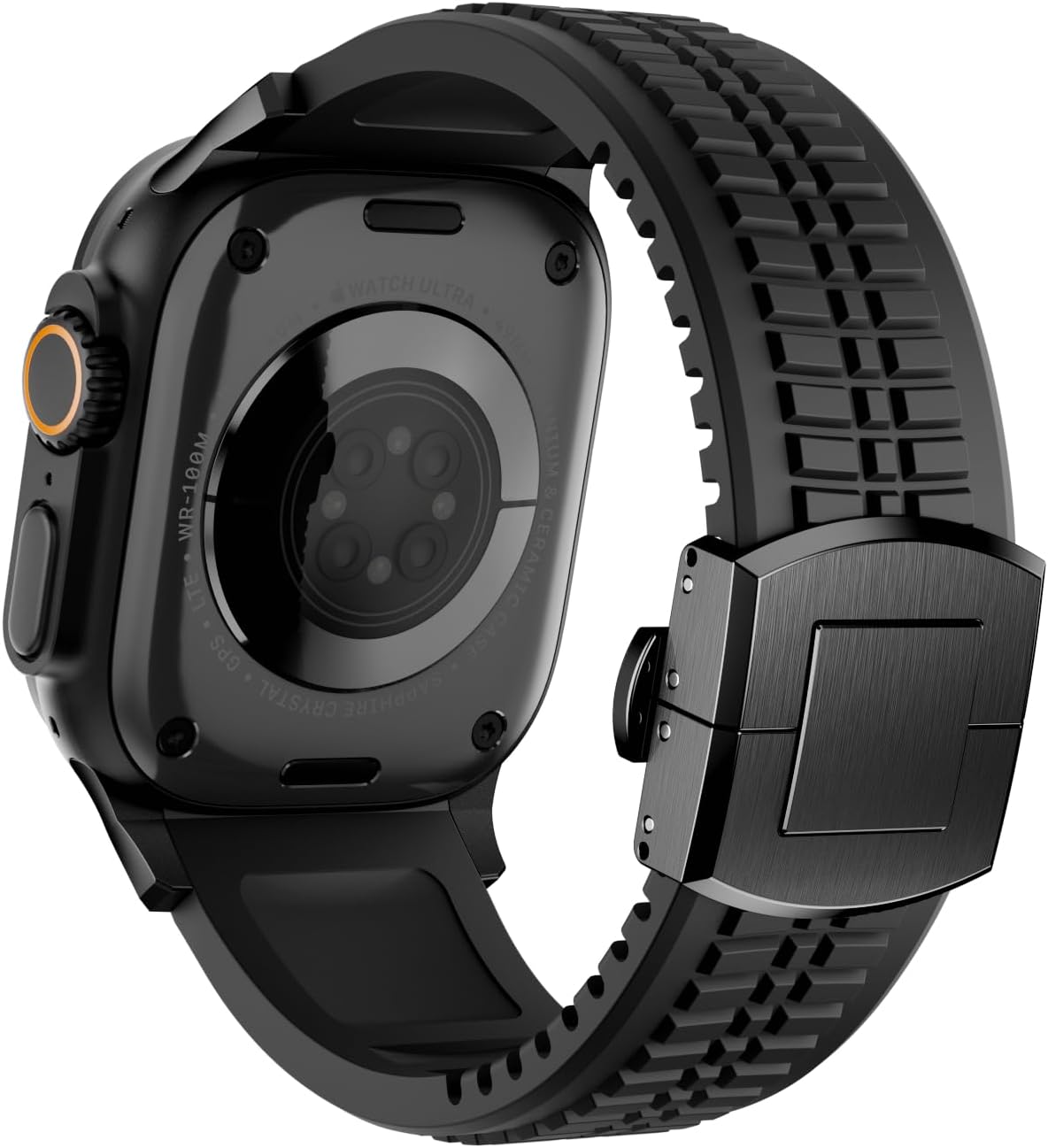 Silicone Watch Band Compatible with iWatch Ultra 2 / Ultra/Series 10 9 8 7 (44mm 45mm 46mm 49mm), Sport bands with Folding buckle, Rugged Heavy Duty Modern Design for Men