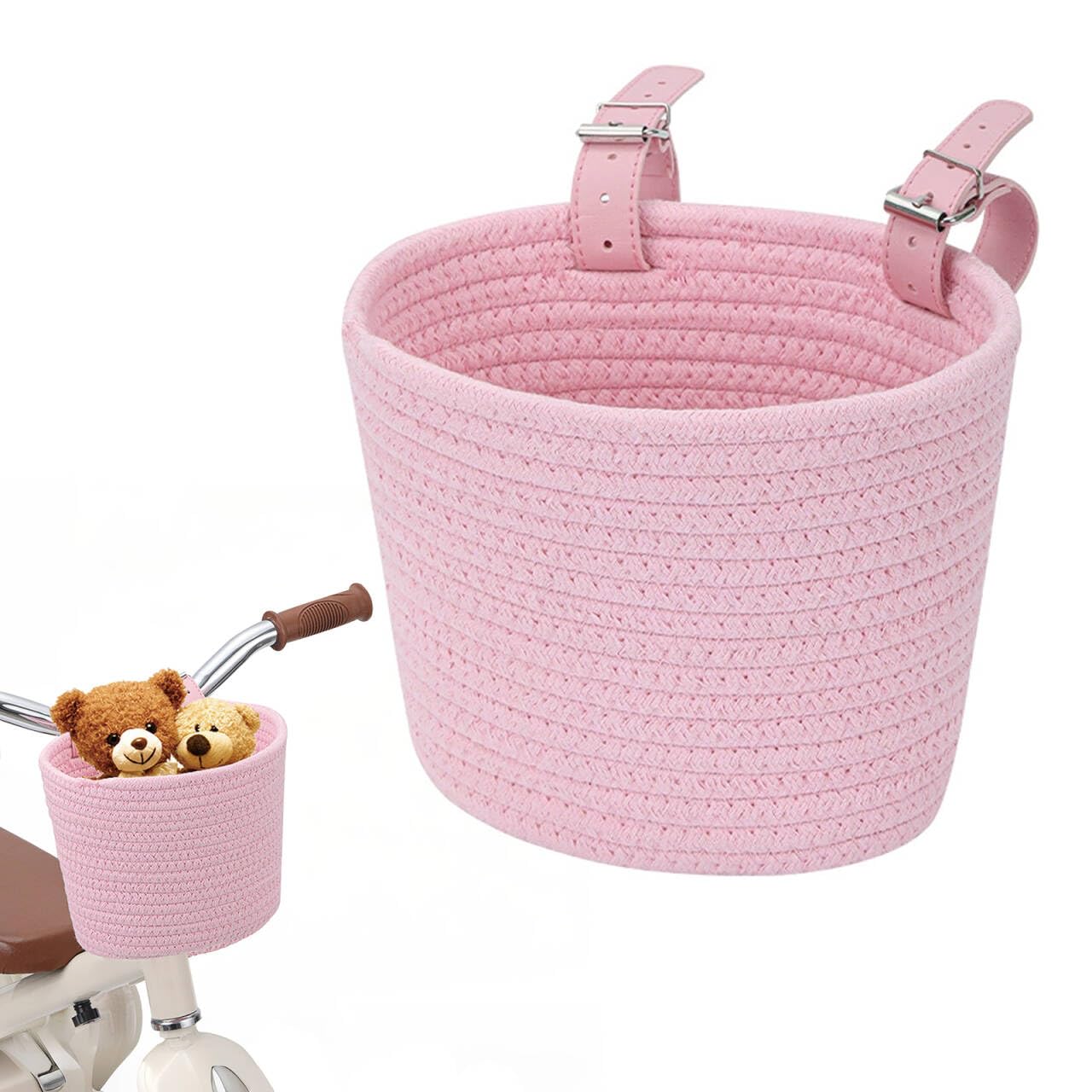 Kids Bike Basket, Pink Cotton Waved Micro Scooter Basket Girls Easy to Install Bicycle Storage Carrier Bag for Kids Tricycles Balance bike