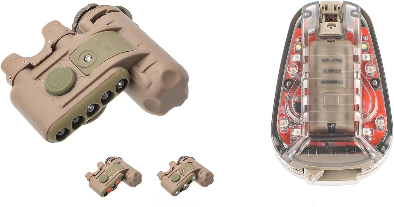 5 LED Beads Tan Helmet Light with Red Light + White Task Lamp + IR Strobe Beacon & Tan Helmet Light Military 4 Modes with Red Light + White LED Lamp + IR Strobe/Constant Light