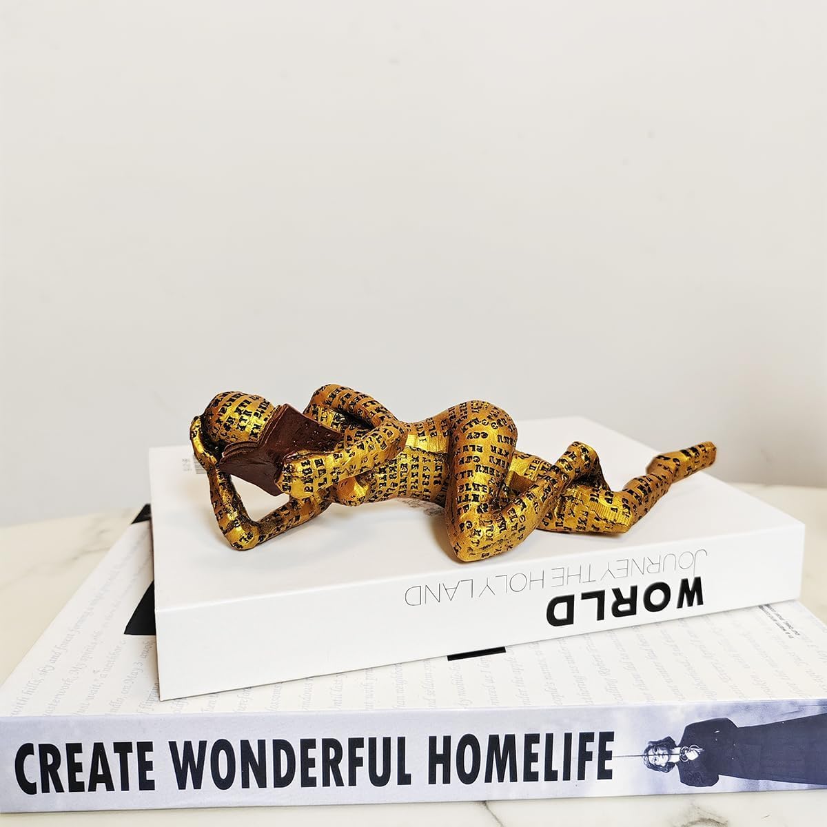 3 Pcs Reading Women Figurine,Thinker Statue,Modern Bookshelf Decor,Aesthetic Sculpture,Room Decor Modern Abstract Decoration on Shelf Table Desk for Living Room Office Bedroom(Gold)