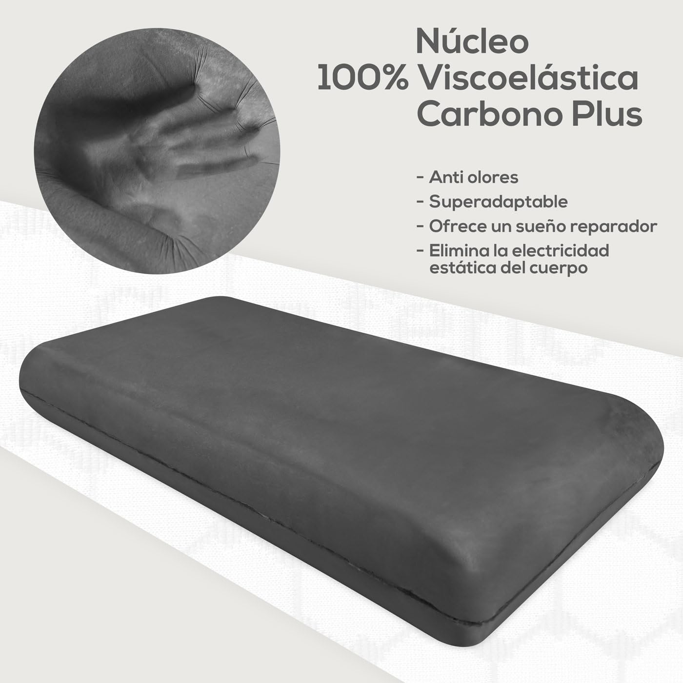 DUÉRMETE ONLINE - Almohada Viscoelástica Carbono Plus | Máximo Confort y Excelente Adaptabilidad con Propiedades Antiestrés | 2 Unidades de 70 x 40 cm