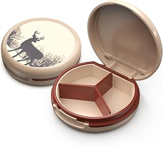 Serfeymi Small Pill Box - 3 Compartments Portable Pill Box for Purse Pocket, Compact Mini Travel Pill Case - Suitable for Medicine, Vitamin, Fish Oil, Supplements - White(Moonlit Stag)