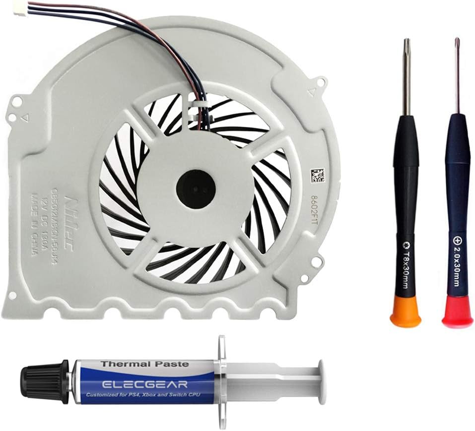 ElecGear Replacement Internal Cooling Fan for PS4 Slim CUH-2xxx – CPU Heatsink Cooler, Arctic MX-2 Thermal Compound Paste, TR8 Torx Security, PH00 Screwdriver Repair Tool Kit for PlayStation 4 Slim
