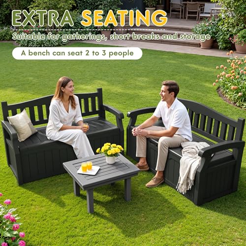 Image of Greesum 80 Gallon Deck Box Storage Bench, Patio Furniture, Dark Black