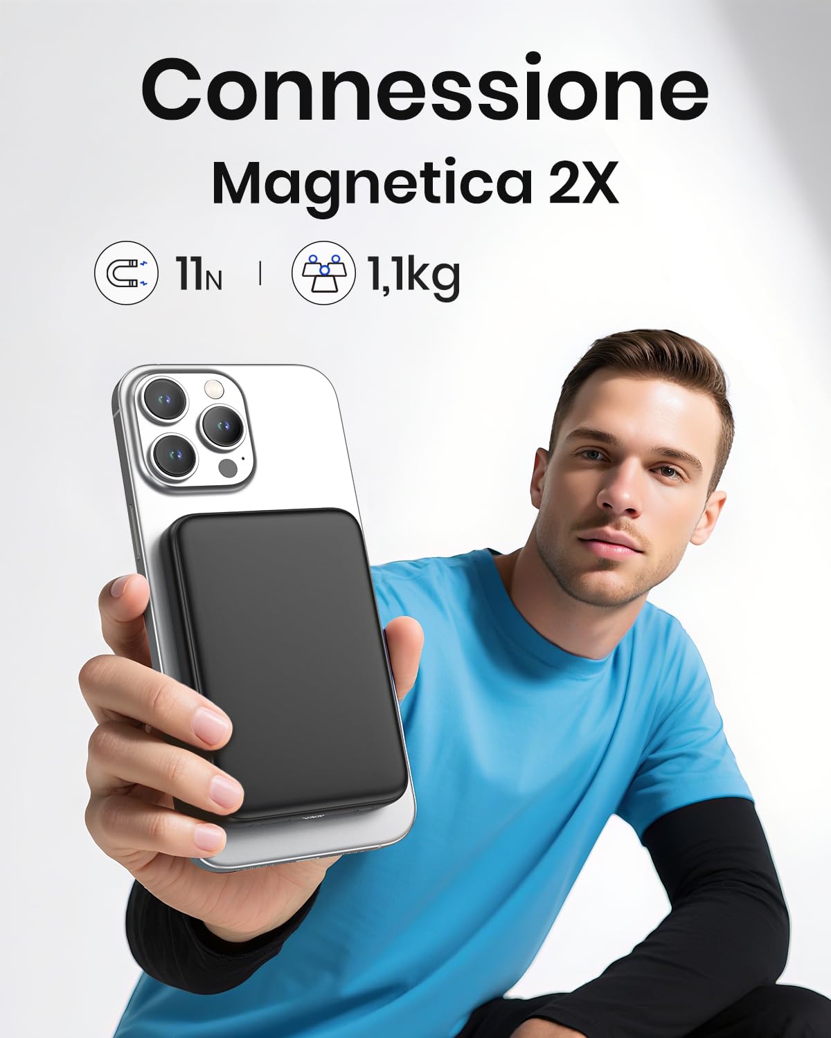 Magnetico-Power-Bank-Wireless-10000mAh - Riapow PD 20W QC 3.0 Ricarica Rapida Powerbank, Caricabatterie Portatile con Ingresso e Uscita USB C e Display LED per IPhone 16/15/14/13/12 (Nero)