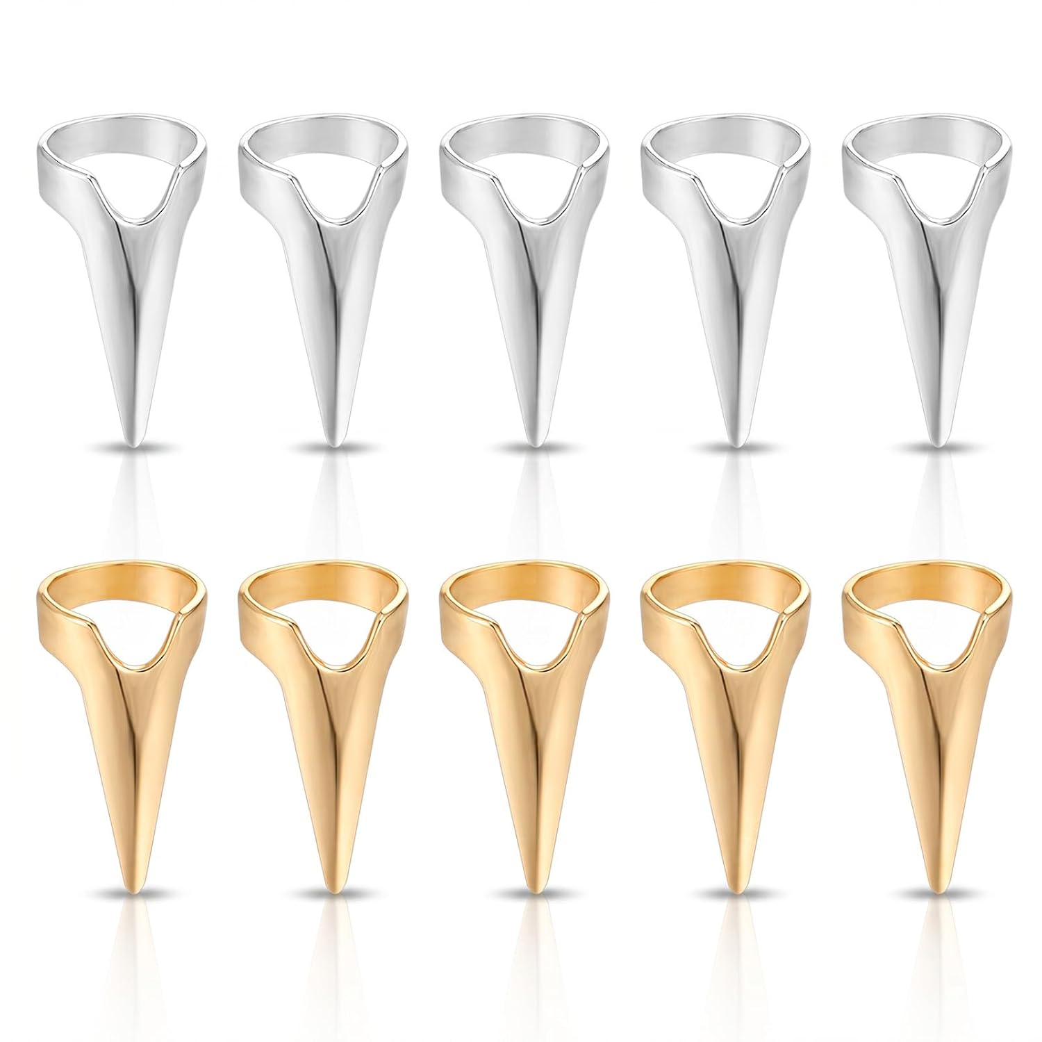 10 Pcs Finger Sectioning Tool for Hair, Stainless Steel Stitch Braid Tool for Braiding Curling Extension, Hair Parting Rings (Gold & Silver)