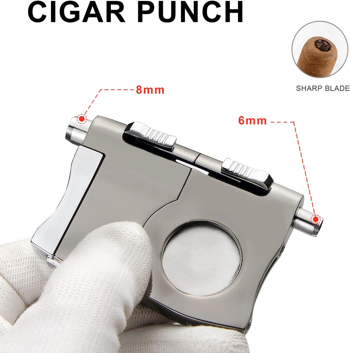 Cigar Cutter with Cigar Punch Stainless Steel Blade Cigar Guillotine for Cigars up to Large 60+ Ring Gauge
