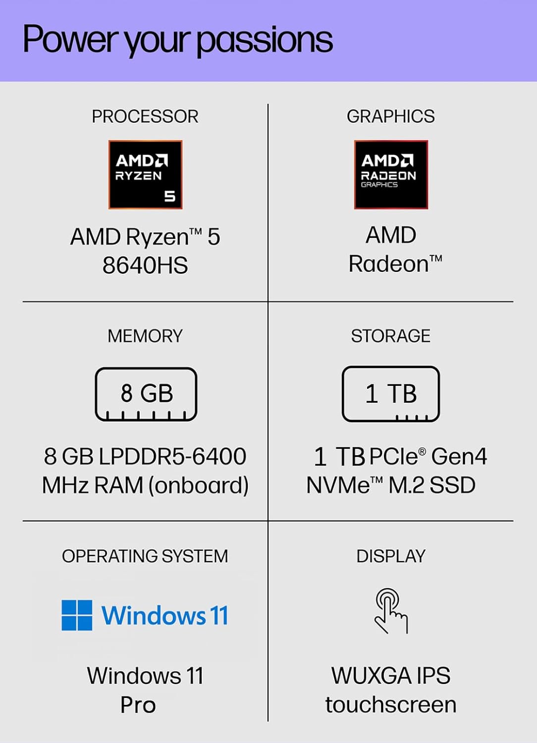 HP - Envy 2-in-1 16" Wide Ultra XGA (1920 x 1200) Touch-Screen Laptop - Ryzen 5 8640HS - 5MP IR Camera - Backlit KB - Windows 11 Pro - W/Mouse pad (8GB RAM | 1TB PCIe SSD)