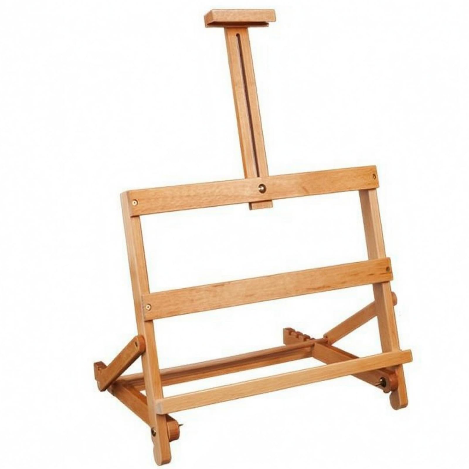 Cavalletto da Tavolo Cavalletto in, Cavalletto Da Tavolo Pieghevole W07D, Altezza Regolabile 28-49 Cm, In Legno Di Faggio, Colore Naturale
