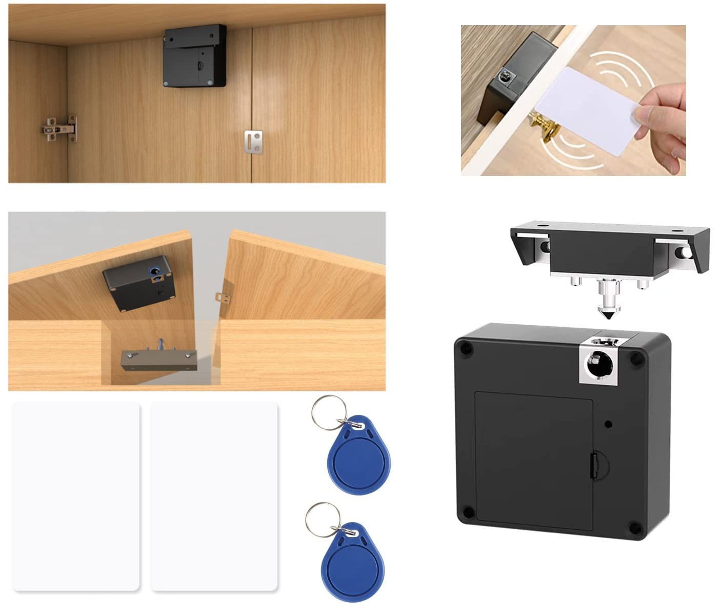 Rubik RFID Smart Lock for Drawers and Cabinets (Double Door), Hidden Keyless Entry Lock Kit with 2 Cards and 2 Tags