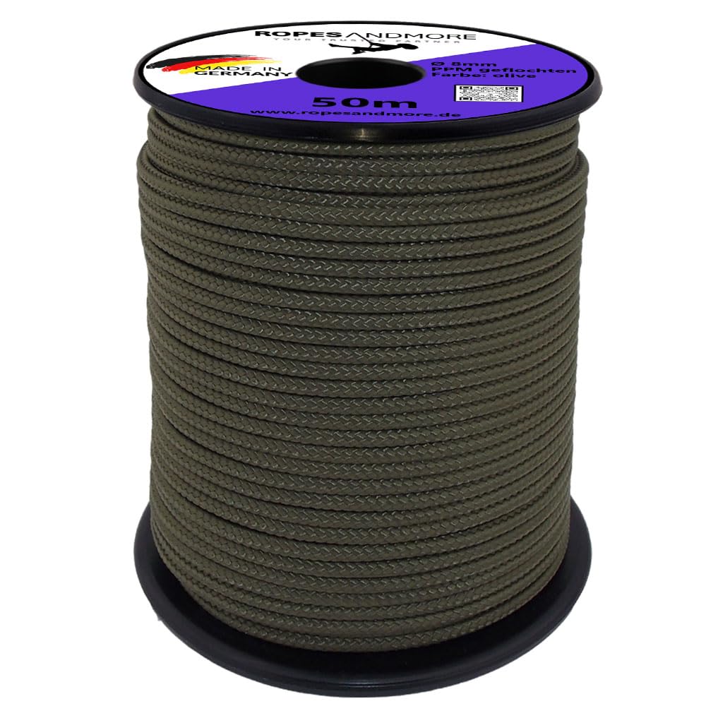 Polypropylenseil PPM Ø8mm 50m – 16-Fach geflochtenes Seil – wetterfest & leicht – für DIY, Deko, Garten – Made in Germany – Ropes and More (Oliv)