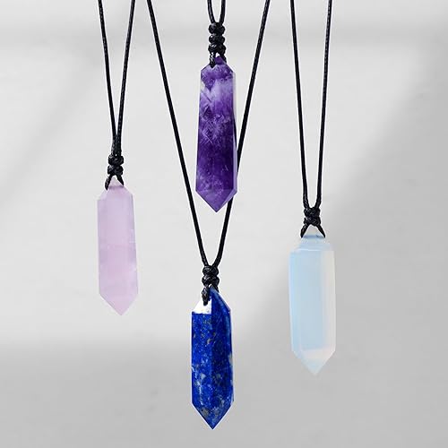 Miniatura 10 de RJINGSHI Collar de cristal natural de doble punta hecho a mano tejido curativo con colgante de cristal curativo pulido piedra de energía Reiki para