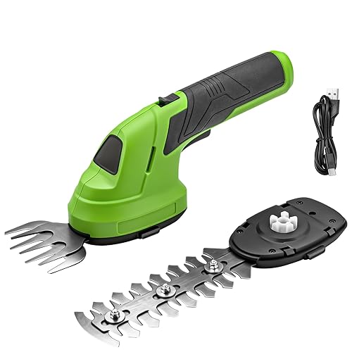 Cordless Grass Shear & Shrubbery Trimmer, 2-in-1 Handheld Hedge Trimmer,