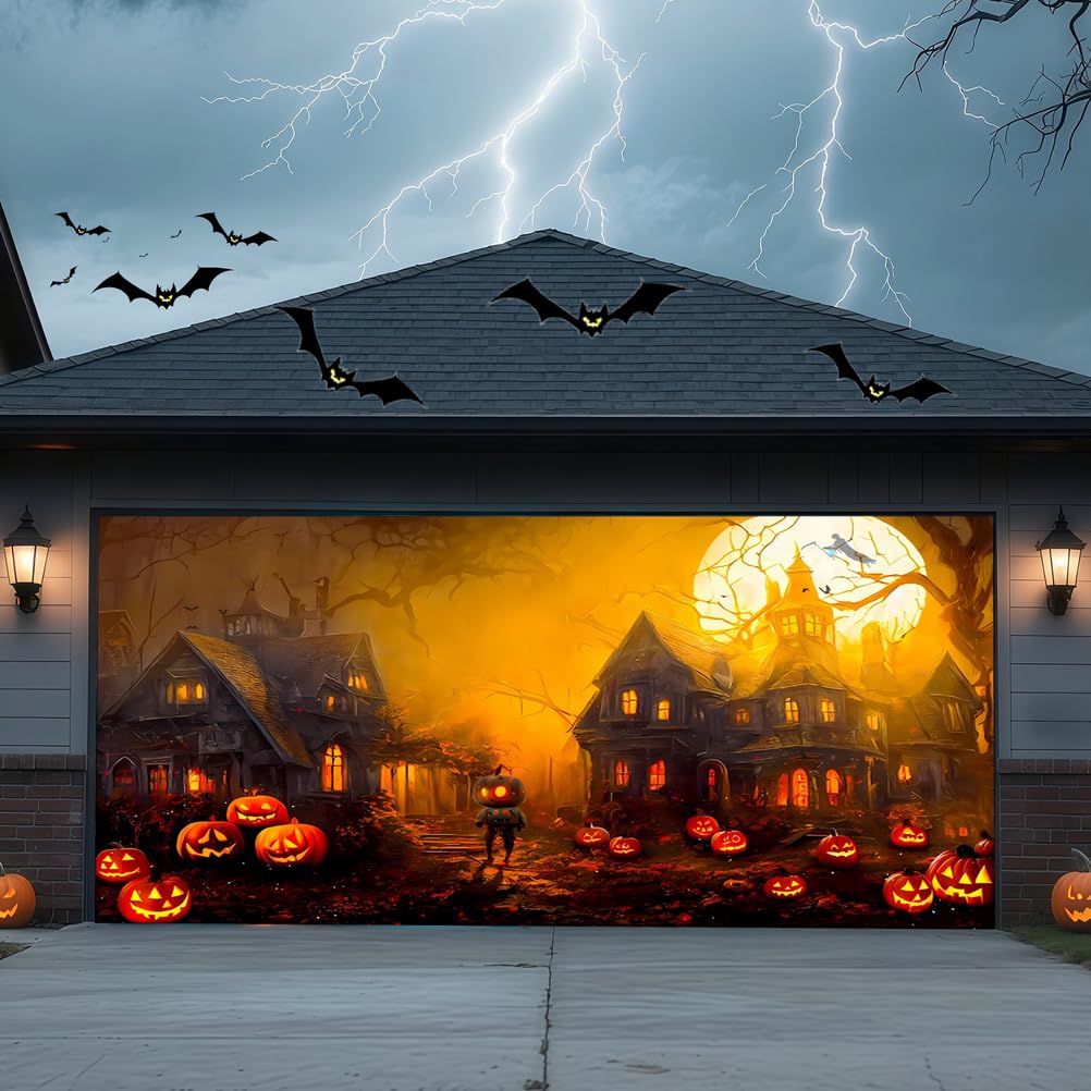 ZFFLYH Halloween Garage Door Cover Banner Outdoor Home Decorations Halloween Hanging Backdrop Door Cover Garage Wall Decor,Twilight Bat,13 * 6FT