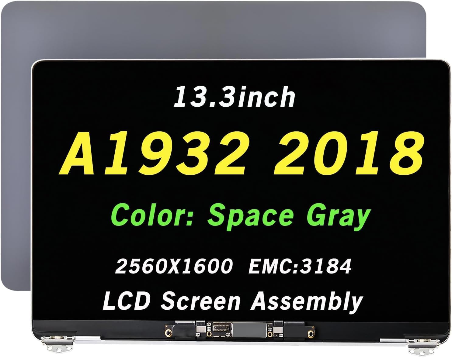 13.3in LCD Screen Display Full Top Assembly Replacement for MacBook Air Retina A1932 Late 2018 EMC 3184 MRE82 MREA2 MREE2 MRE92 MREC2 MREF2 MUQT2 MUQU2 MUQV2 661-0973(Space Gray)