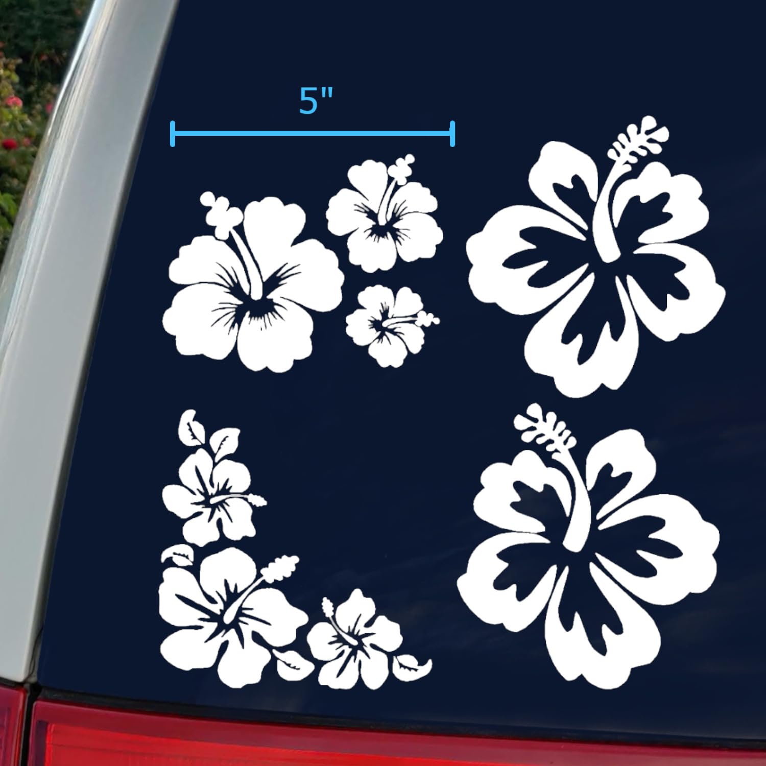 Hibiscus Decal 4 Pack, Hawaiian Hibiscus Flower Decals (Hibiscus White, Large ~5")