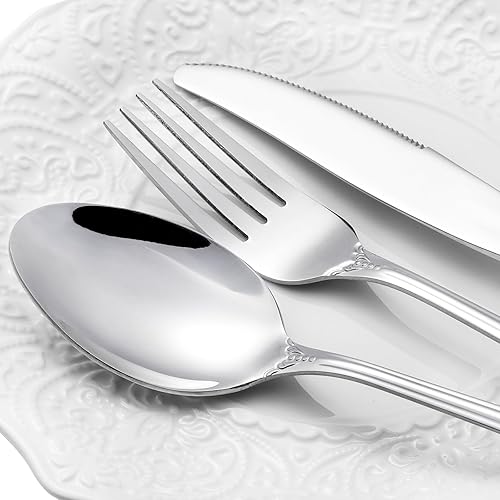 Miniatura 5 de Juego de cubiertos retro Royal de 40 piezas para 8, juego de cubiertos de acero inoxidable, apto para lavavajillas, incluye tenedores, cucharas y