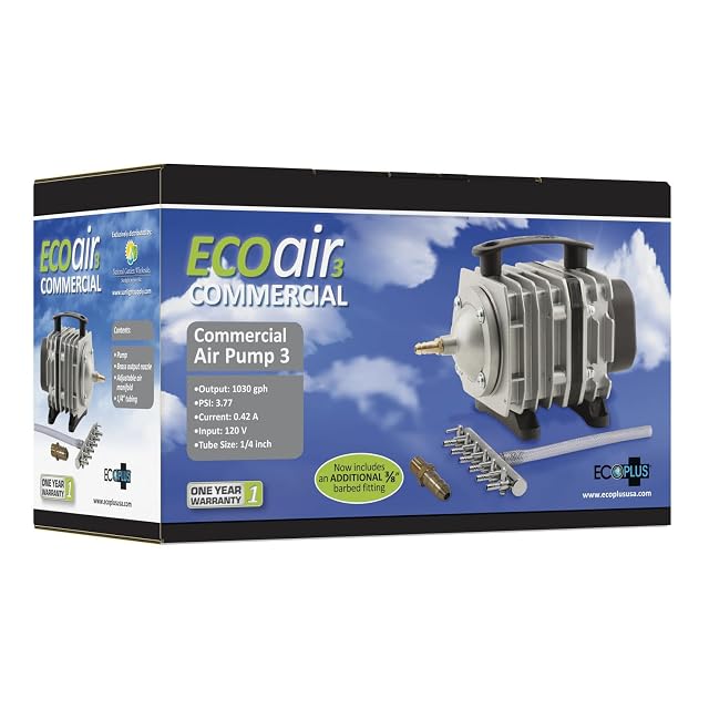 Foto 5 de 7 de EcoPlus Bomba de aire comercial de 1030 GPH (3900 LPH, 35 W) con 6 válvulas