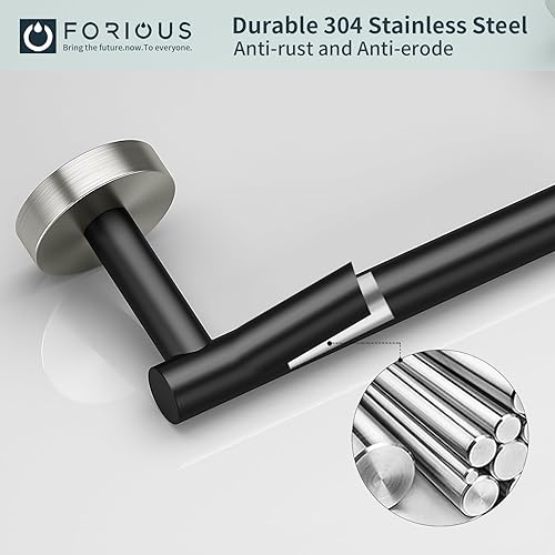 Vista 11 de FORIOUS Soporte de pared para papel higiénico, soporte de rollo de papel higiénico de doble poste giratorio de acero inoxidable para baño