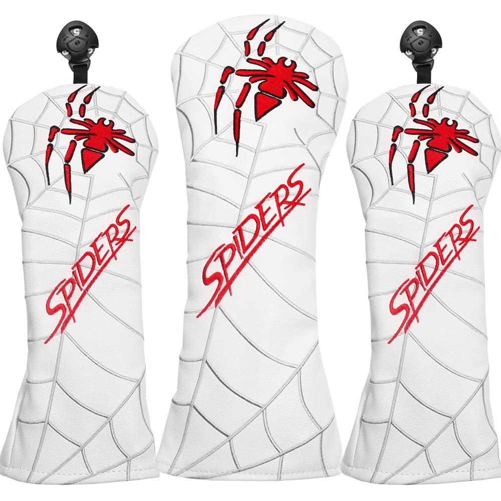 SHABIER Golf Club Head Covers for Driver Cover Fairway Cover Hybrid Cover with Spider Design (White Fairway Cover)