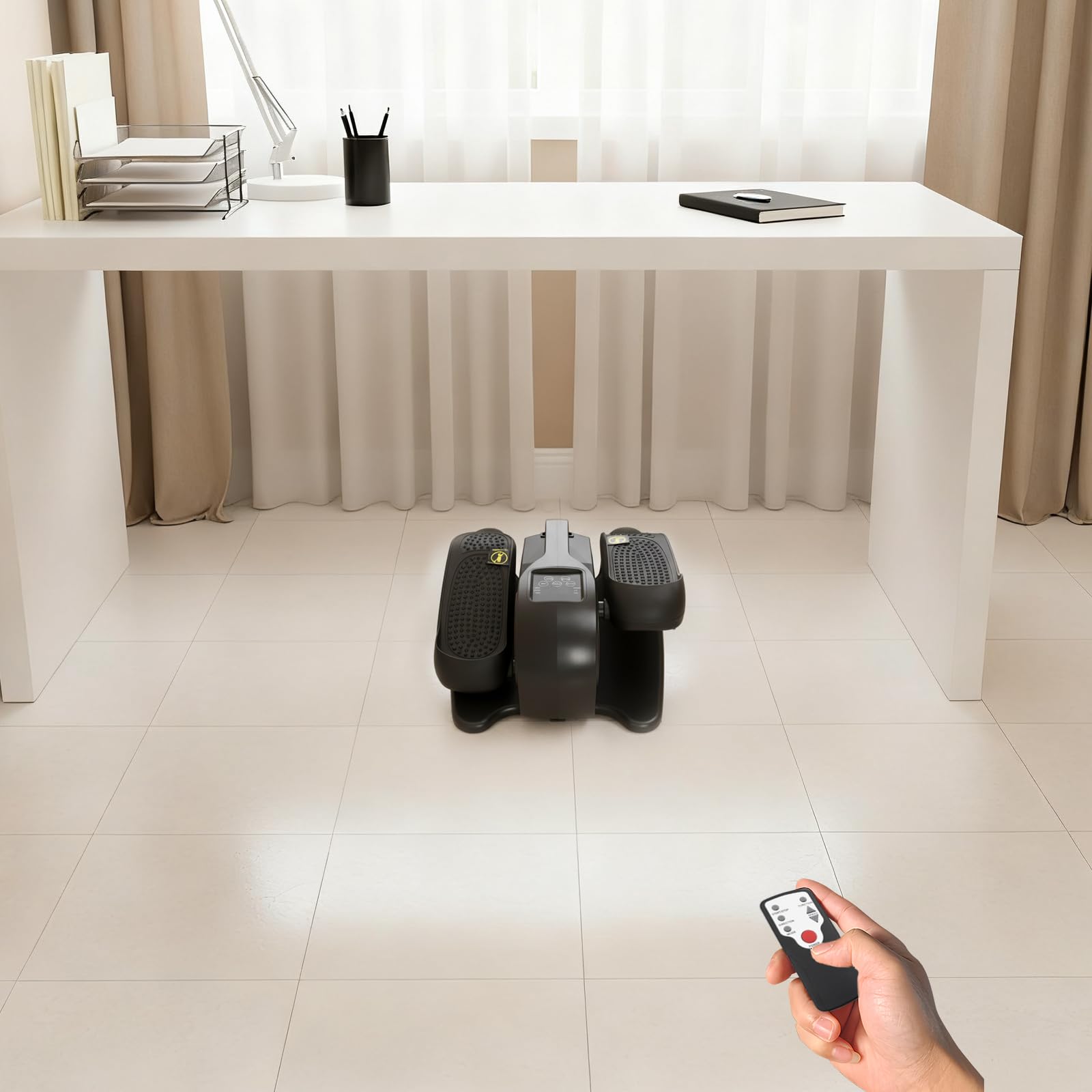 Crosstrainer elettrico motorizzato, 50 W, 240 V, dispositivo di allenamento sottotavolo, 3 auto, 5 modalità manuali, pedali antiscivolo, telecomando, display LED, per anziani, impiegati in ufficio