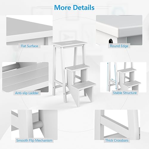 Miniatura 2 de Giantex Escalera de 3 escalones, ligera escalera multifuncional 3 en 1 con pedal reversible antideslizante, diseño de mango hueco, utilizada para