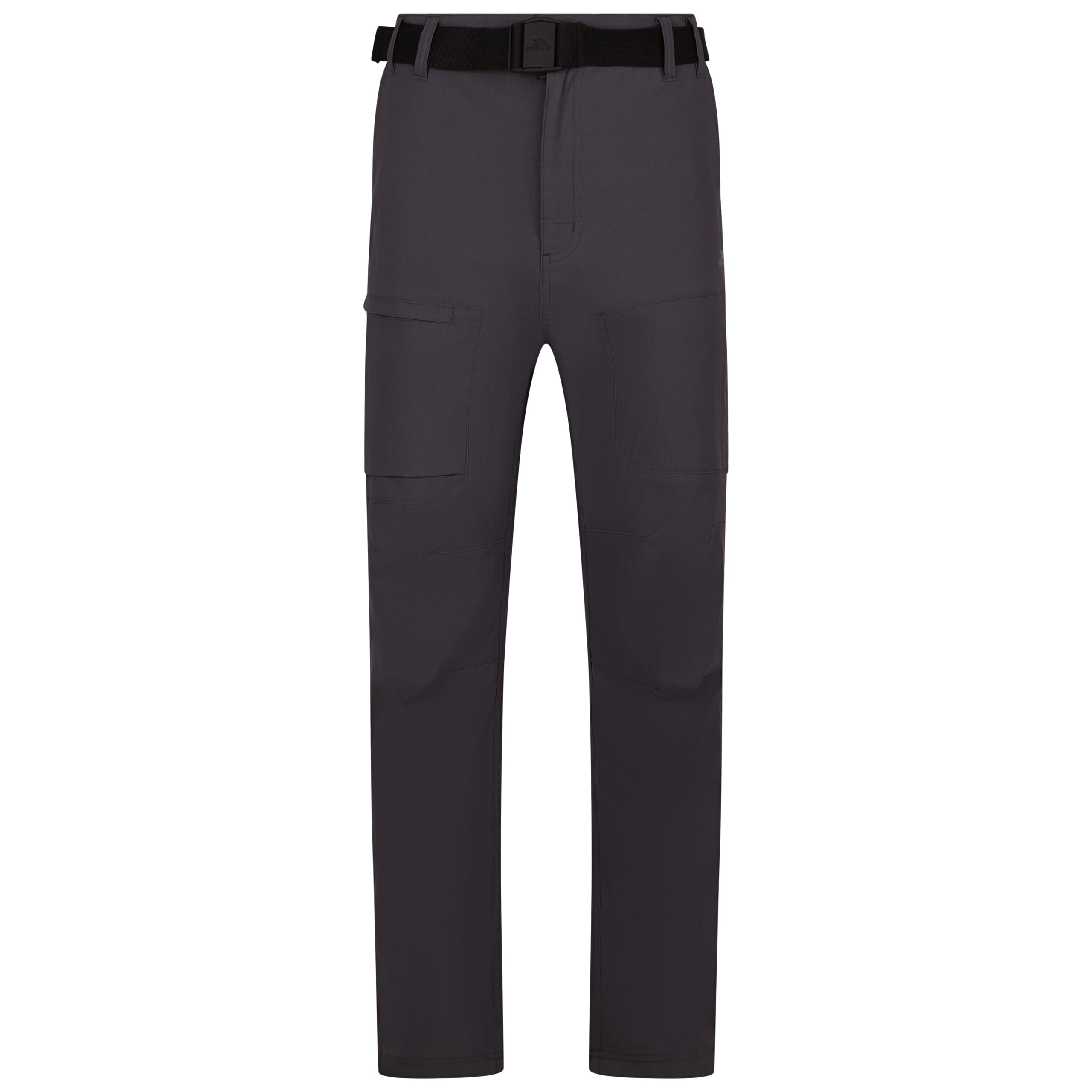 Trespass Mens Walking Trousers Garsdale - Adjustable Belt, Water-Repellent, Front Fly Opening, Cargo Pockets, Articulated Knee Darts, Comfort Stretch, 94% Polyamide, 6% Elastane