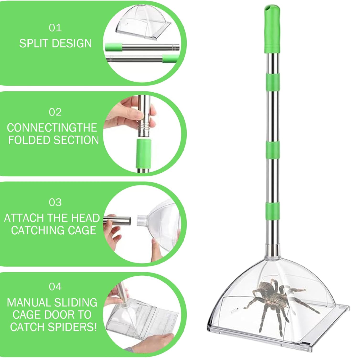 Bug Catcher, Adjustable Long Handle Spider Catcher, Eco-Friendly Lightweight Insect Collection for Catching Spiders, Bees, Cockroaches