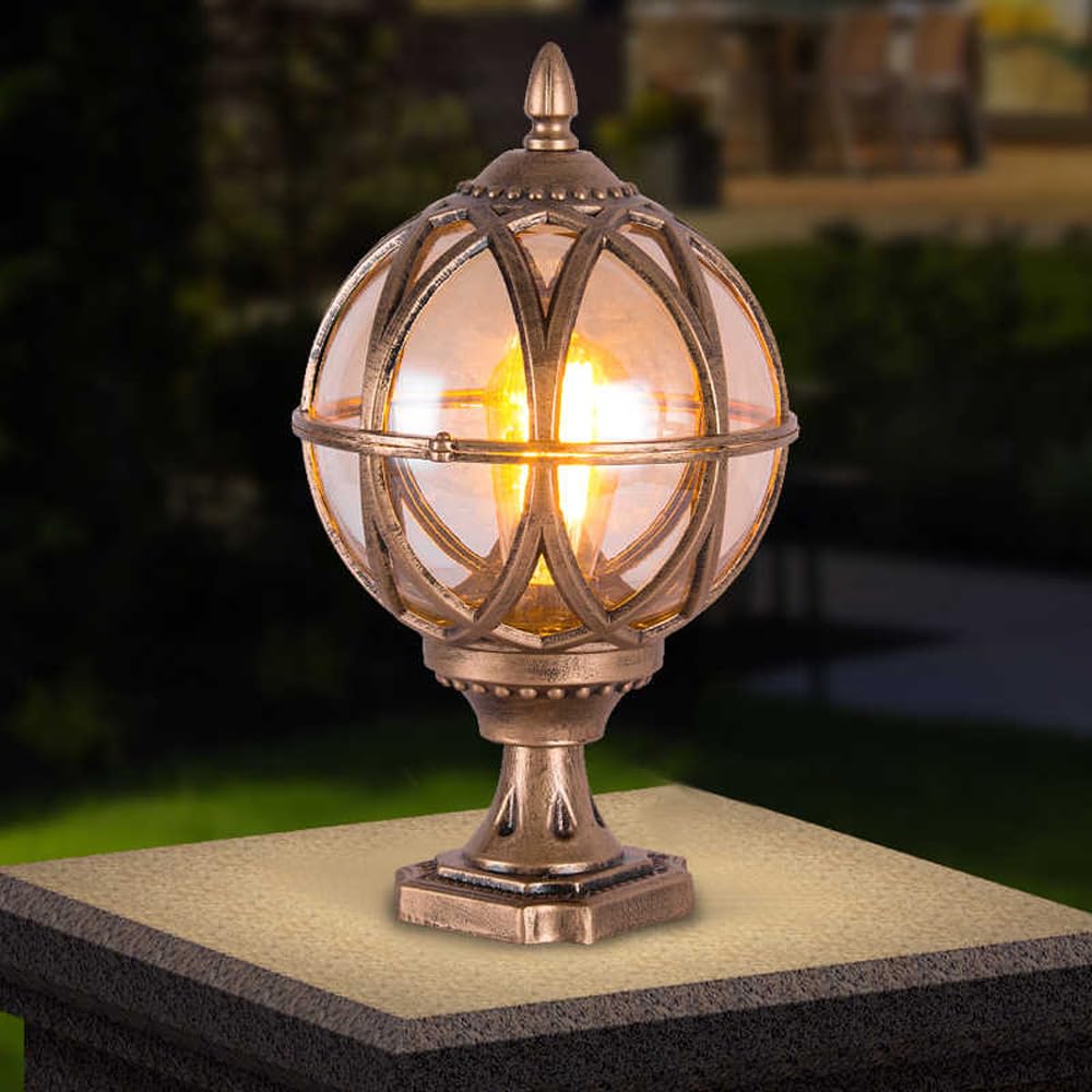 Outside Housing Post Caps Light Victoria Globe Column Caps Lights With Amber Glass Pillar Lamps Waterproof Fence Deck Caps Lanterns Outdoor Hardwired E26 Landscape Lights For Mailbox Yard Path Lights