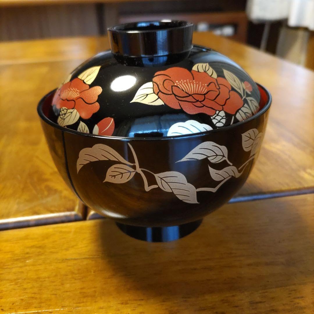 川連漆器 沈金蒔絵吸い物椀 黒漆 5客