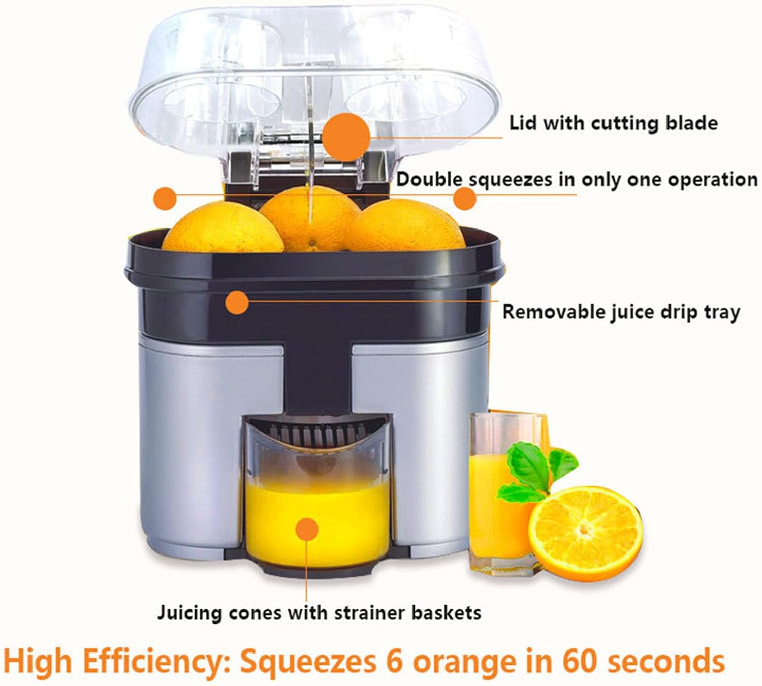Asixxsix Double Head Electric Citrus Juicer, Electric Orange Juicer, Citrus Juicer, Automatic Juicer for Orange, Lemon, Lime, Grapefruit image 2